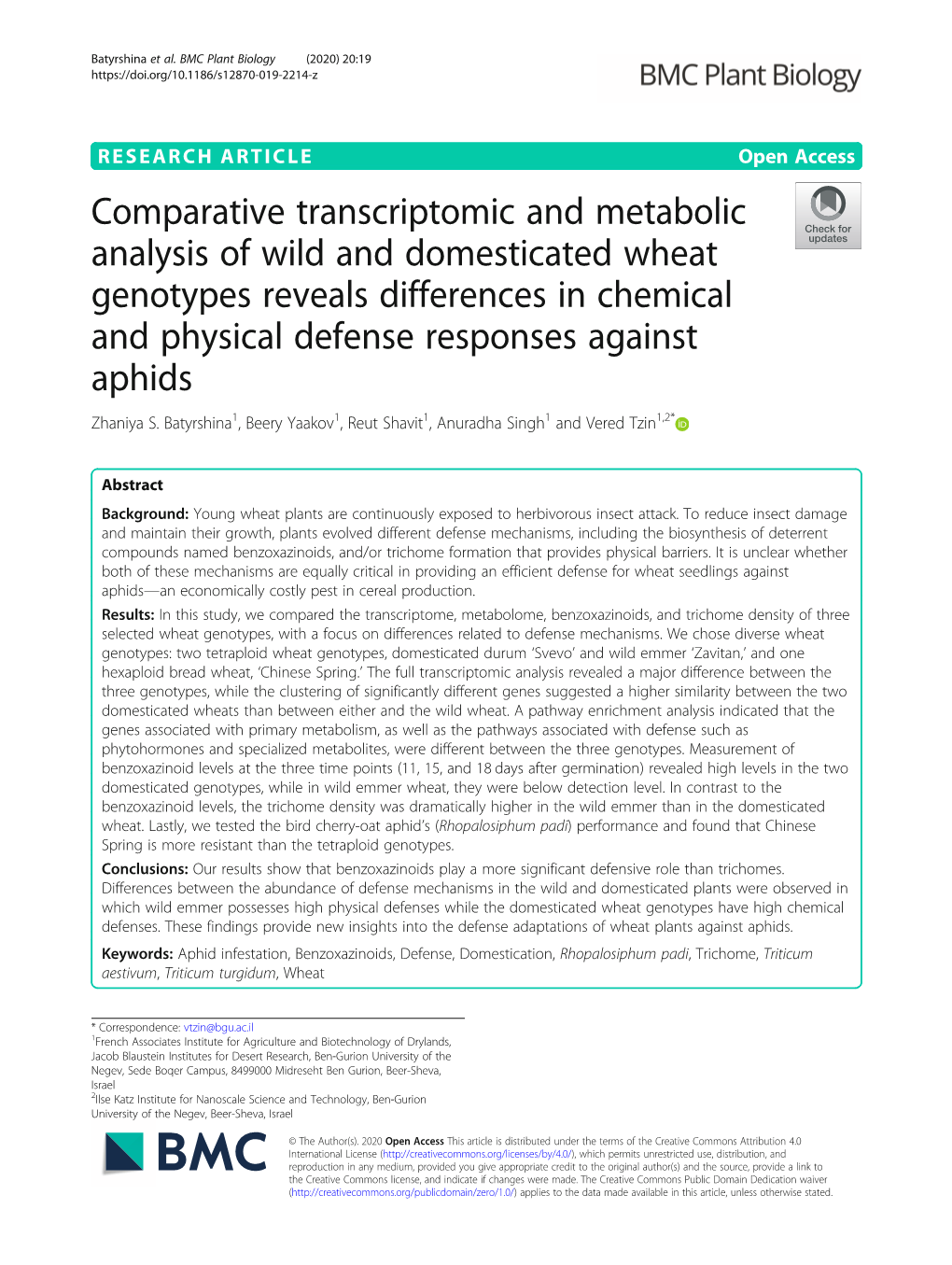 Comparative Transcriptomic and Metabolic Analysis of Wild and Domesticated Wheat Genotypes Reveals Differences in Chemical and P