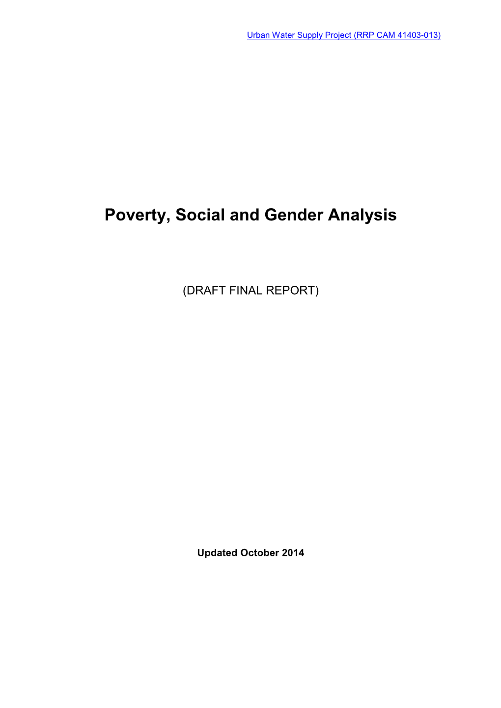 Poverty, Social and Gender Analysis