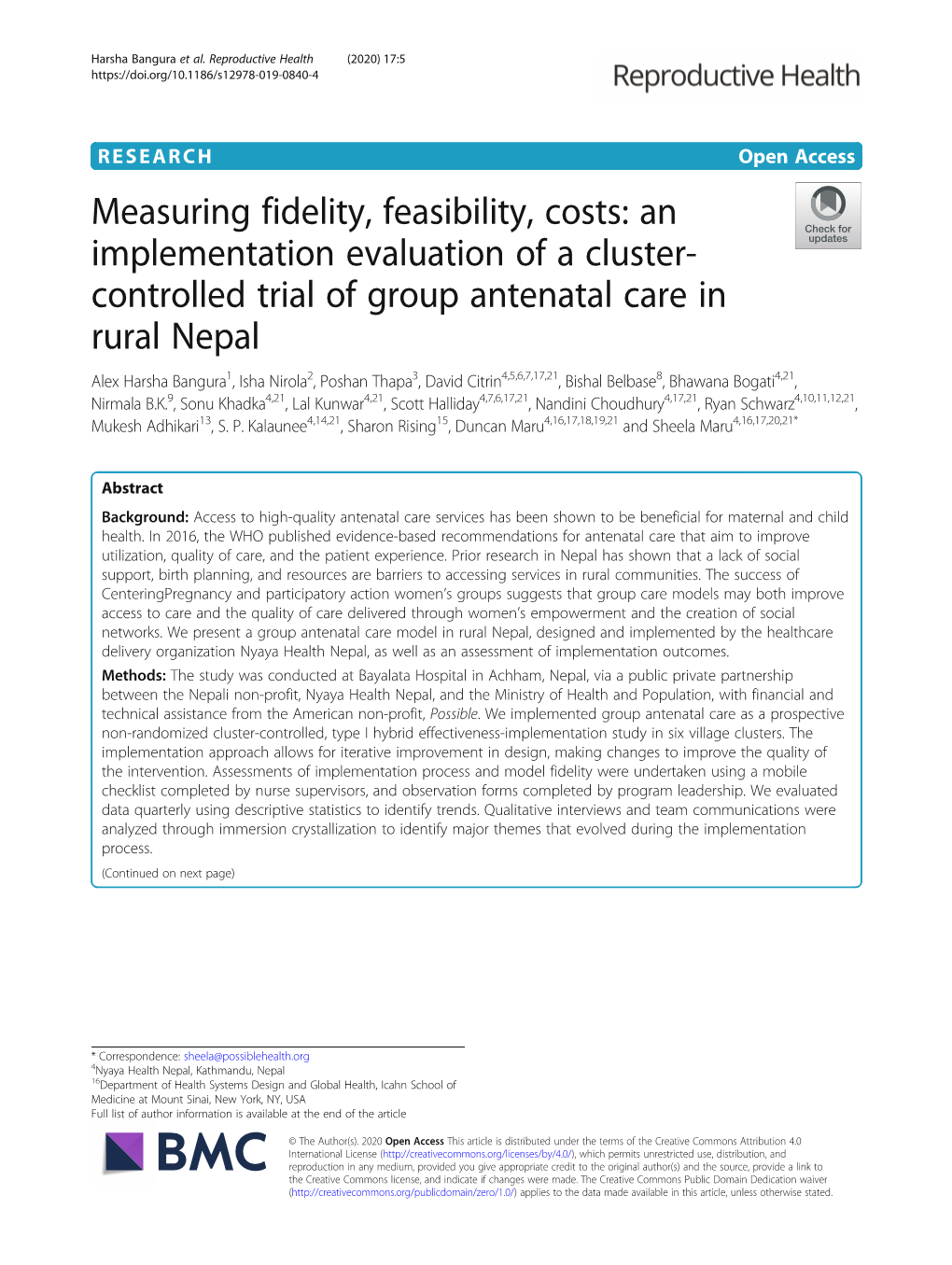Controlled Trial of Group Antenatal Care in Rural Nepal