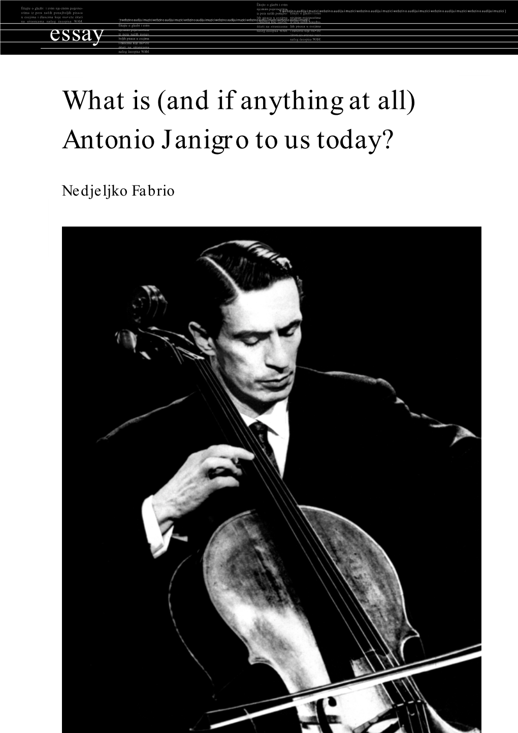 Antonio Janigro to Us Today?
