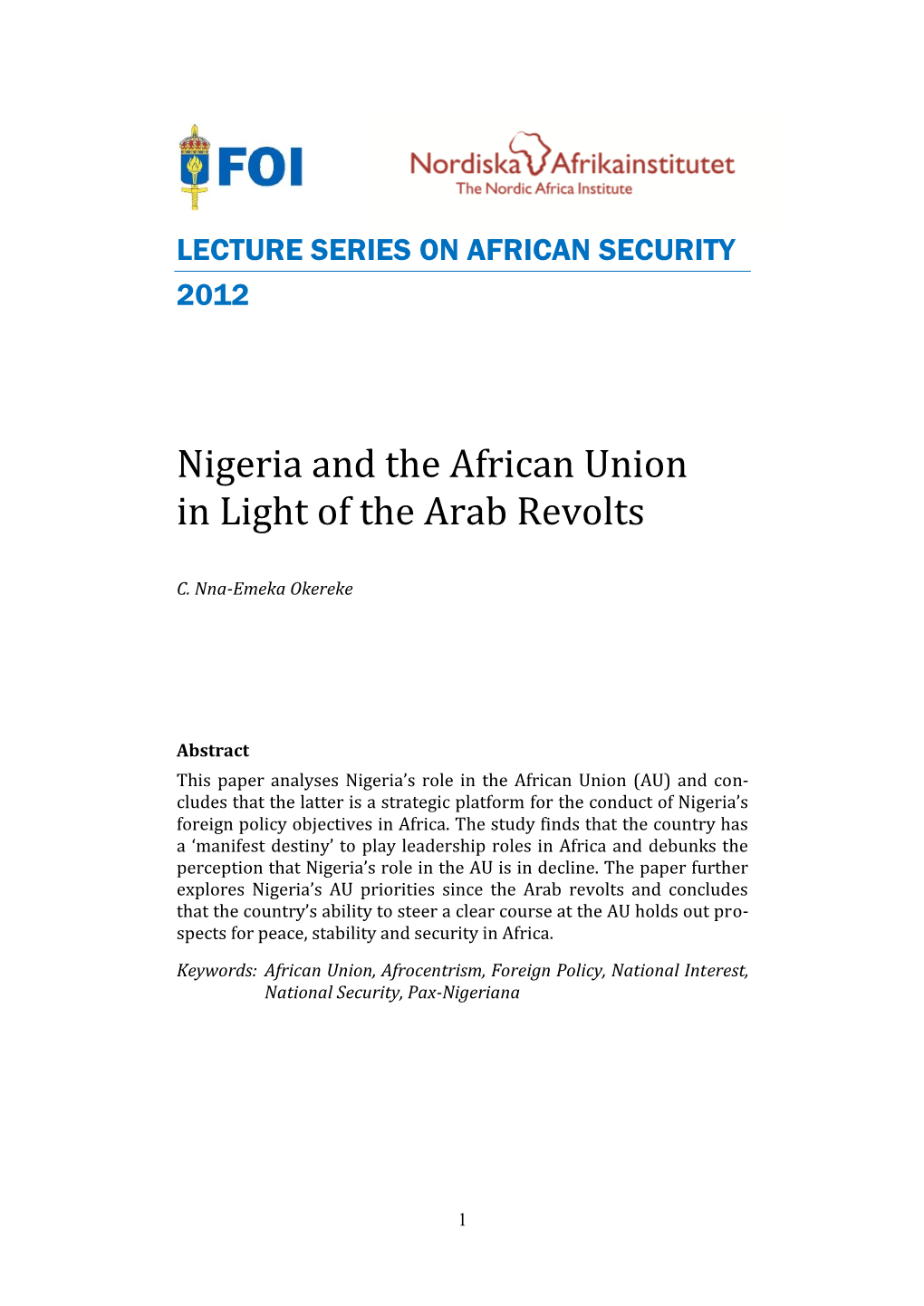 Nigeria and the African Union in Light of the Arab Revolts