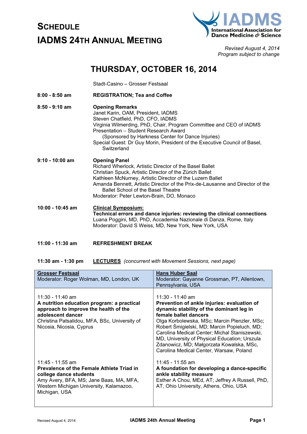 IADMS 24Th Annual Meeting Schedule