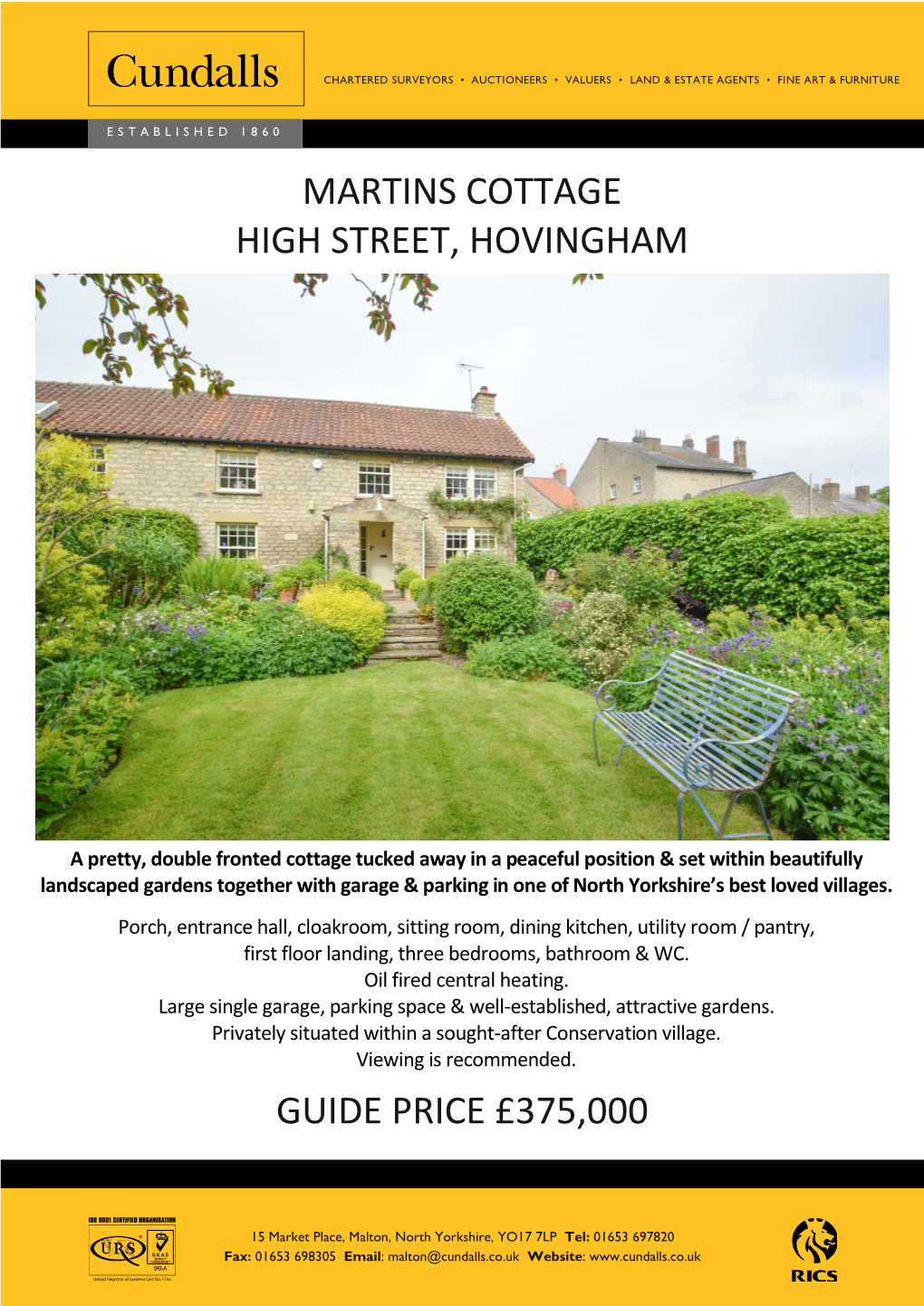 Martins Cottage High Street, Hovingham Guide Price