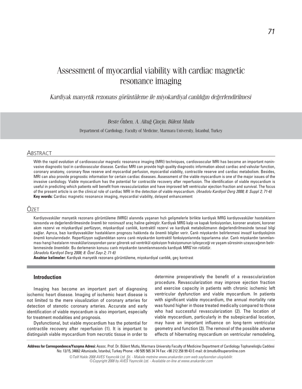 Assessment of Myocardial Viability with Cardiac Magnetic Resonance Imaging