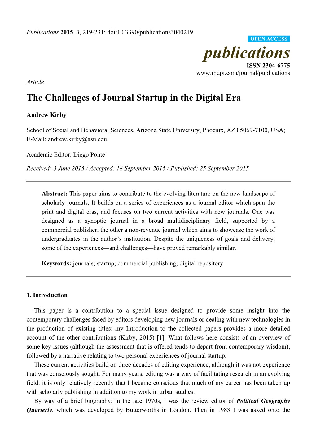 The Challenges of Journal Startup in the Digital Era