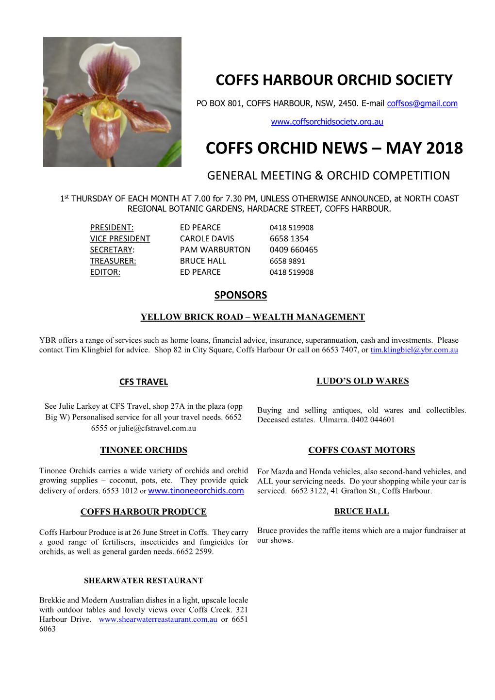 Coffs Orchid News – May 2018 General Meeting & Orchid Competition