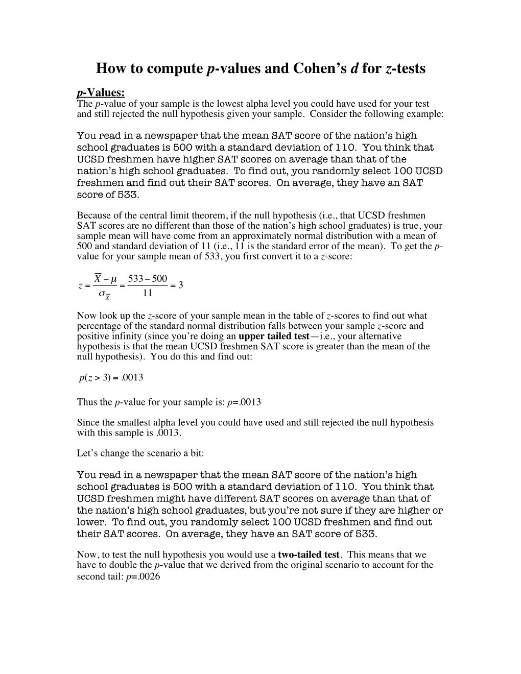 How to Compute P-Values and Cohen's D for Z-Tests