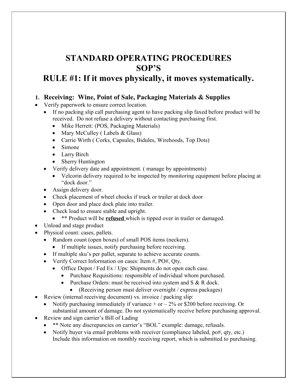 Standard Operating Procedures