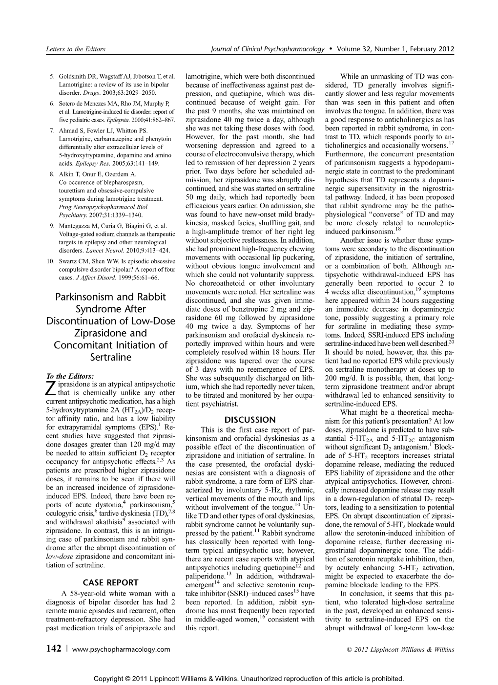 Parkinsonism and Rabbit Syndrome After Discontinuation of Low-Dose