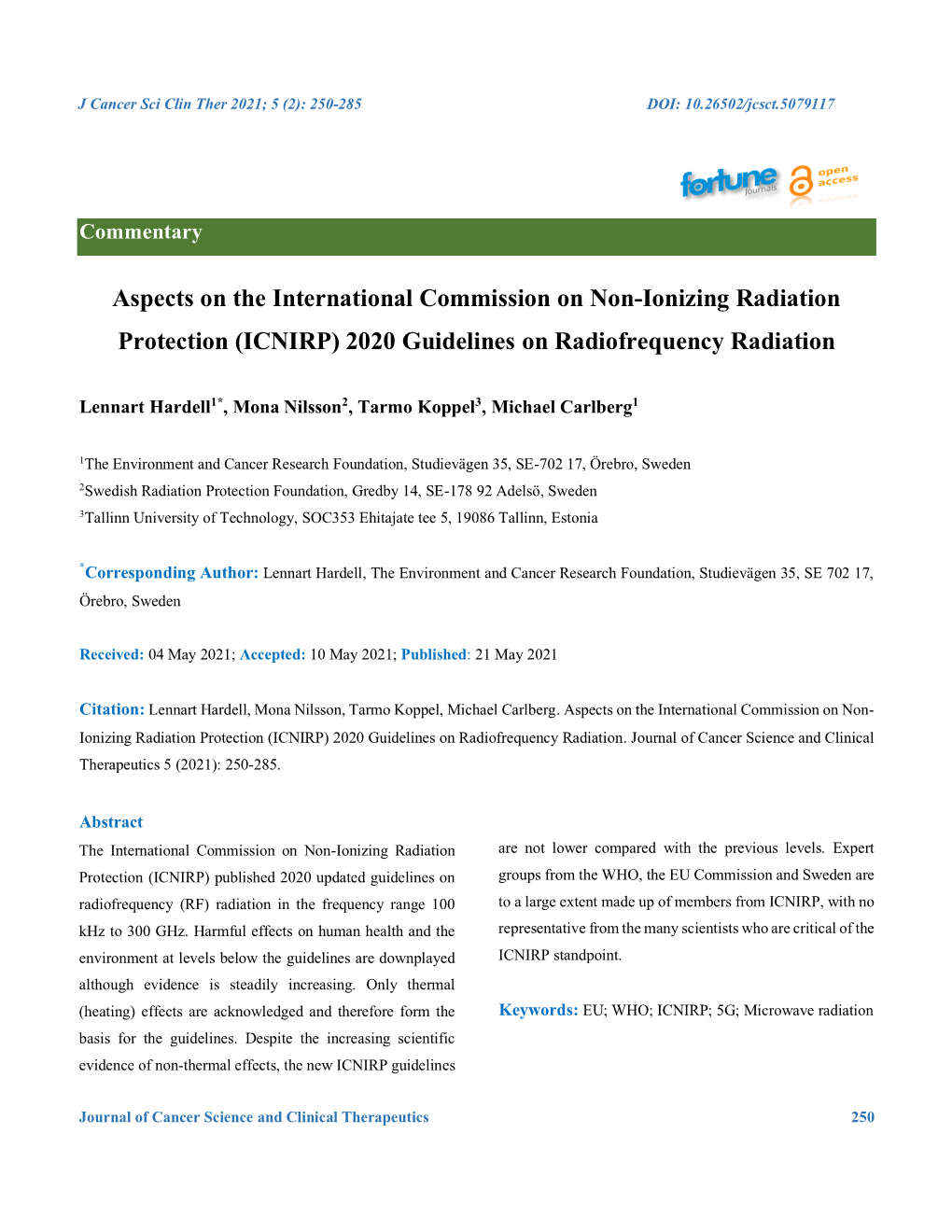 ICNIRP) 2020 Guidelines on Radiofrequency Radiation