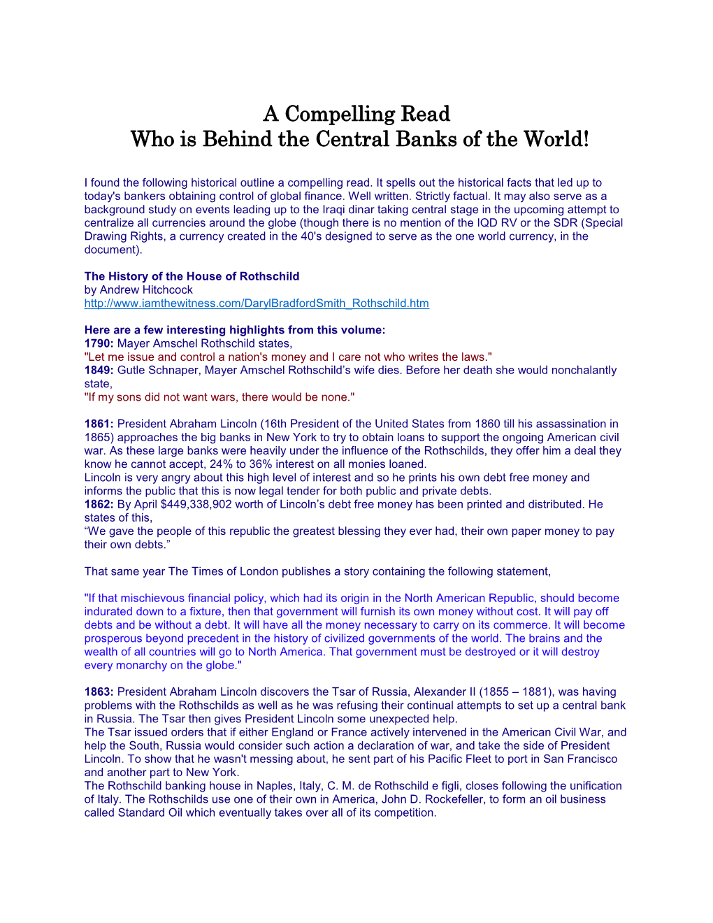 A Compelling Read Who Is Behind the Central Banks of the World!