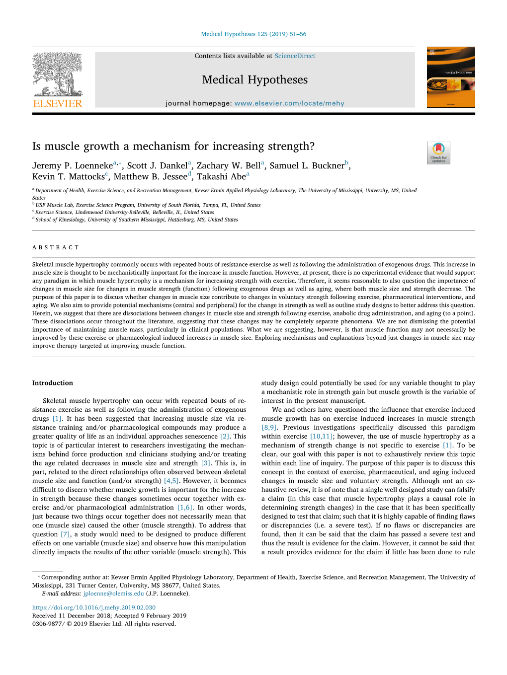 Is Muscle Growth a Mechanism for Increasing Strength? T ⁎ Jeremy P