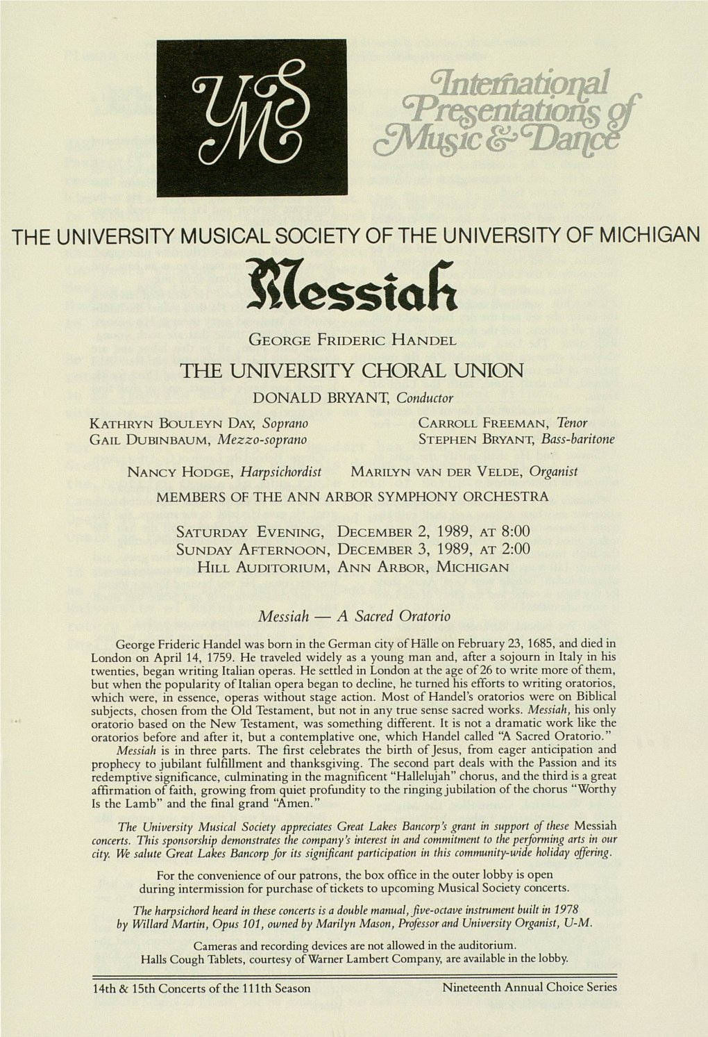 The University Musical Society of the University of Michigan