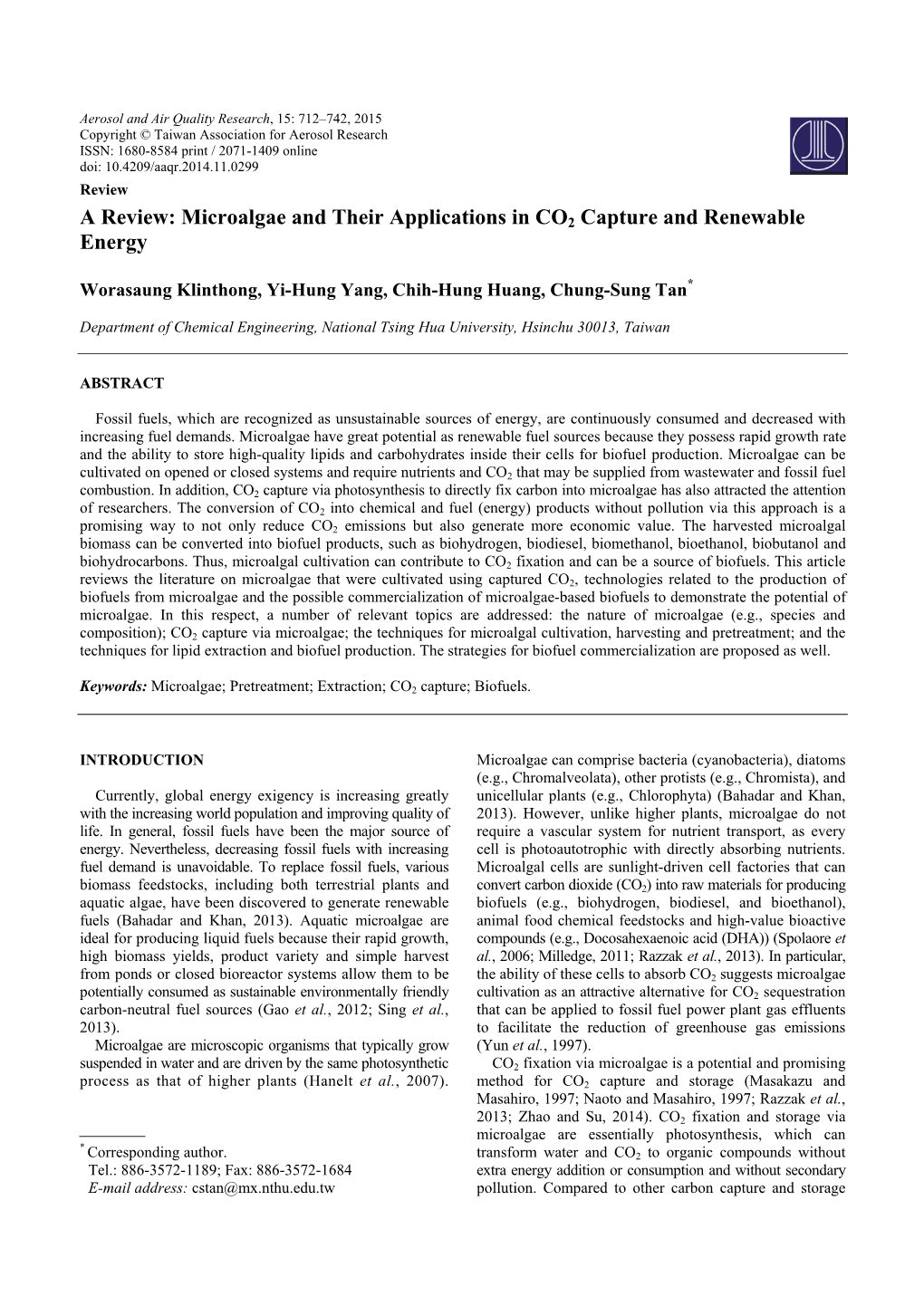 Microalgae and Their Applications in CO2 Capture and Renewable Energy