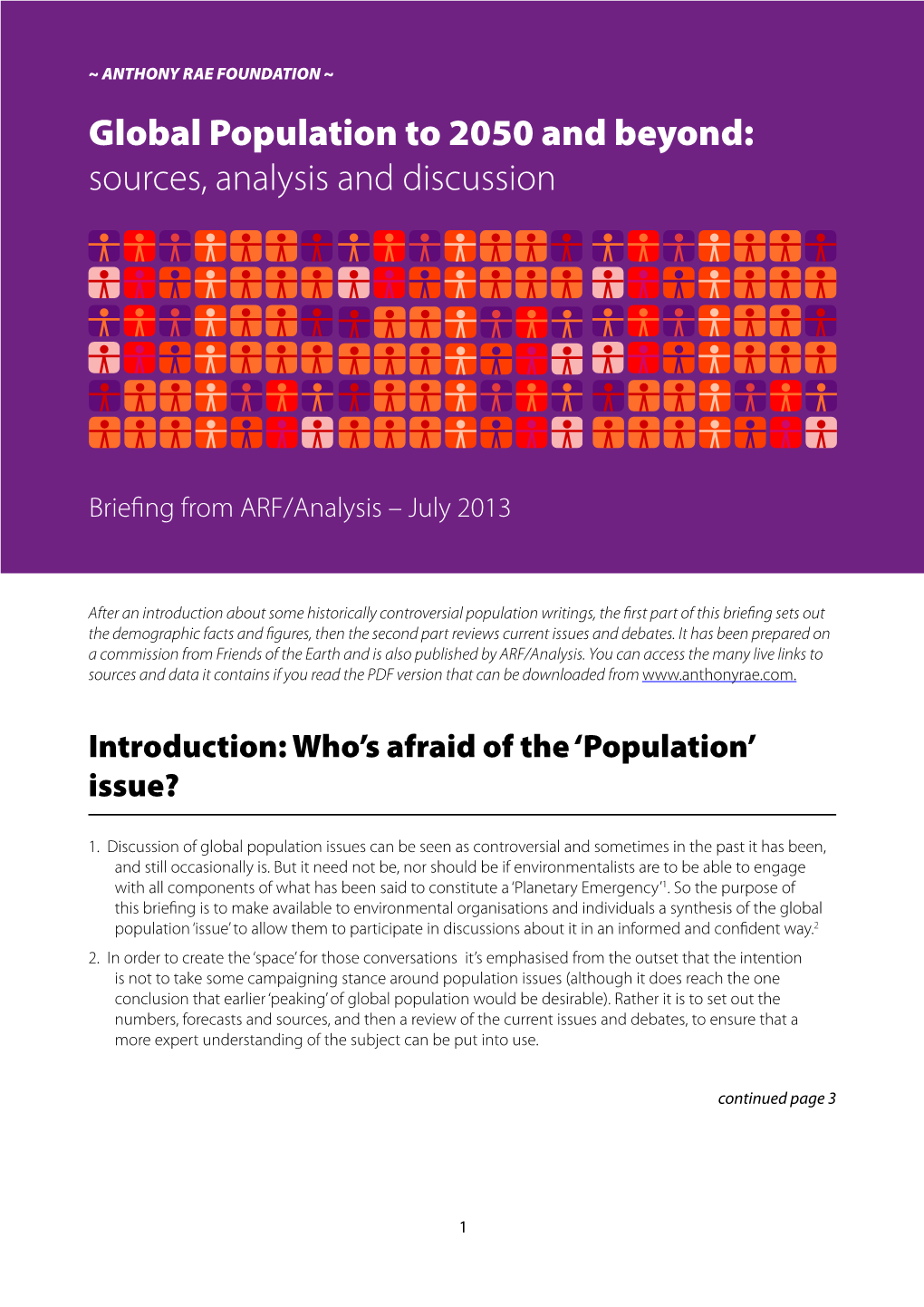 Global Population to 2050 and Beyond: Sources, Analysis and Discussion