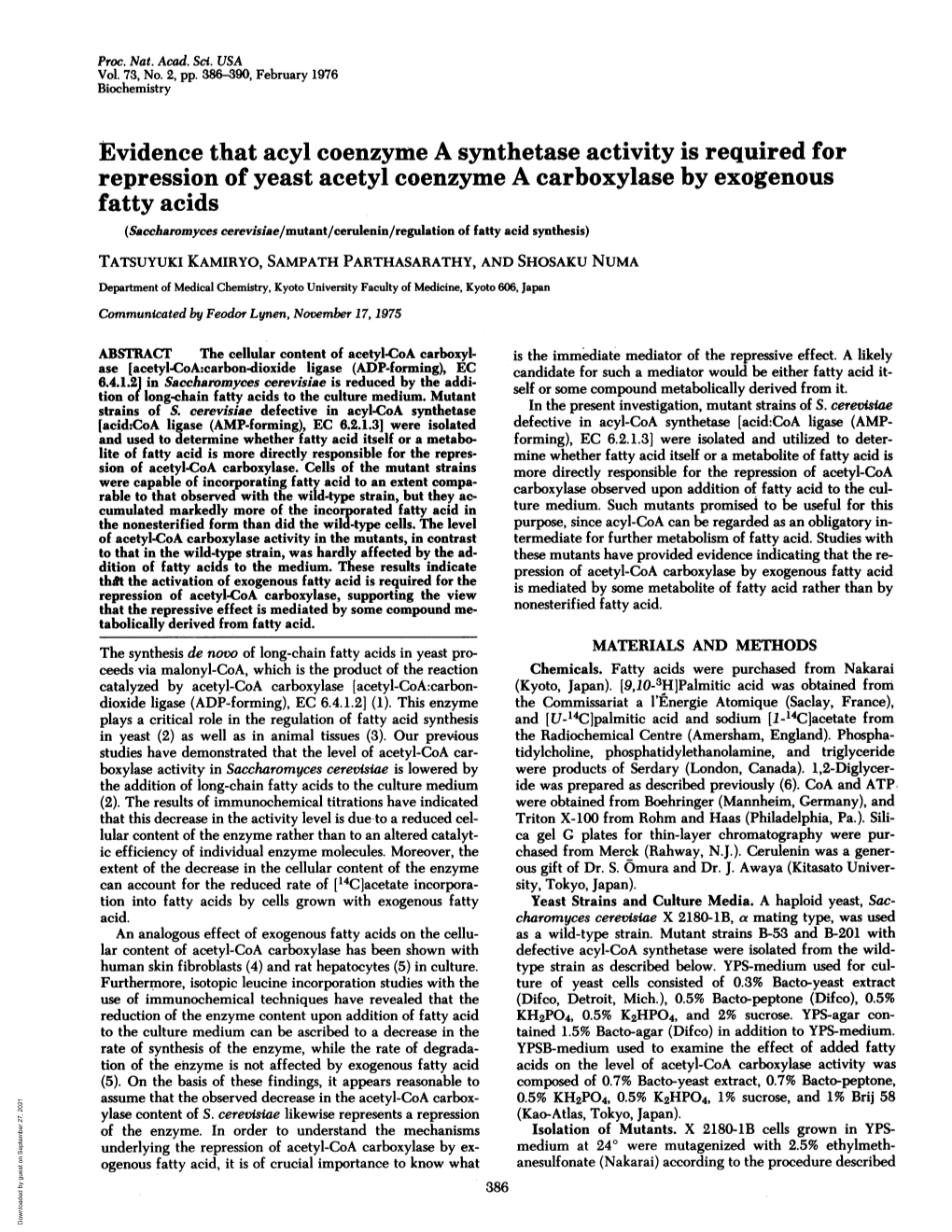 Evidence That Acyl Coenzyme a Synthetase Activity Is Required For