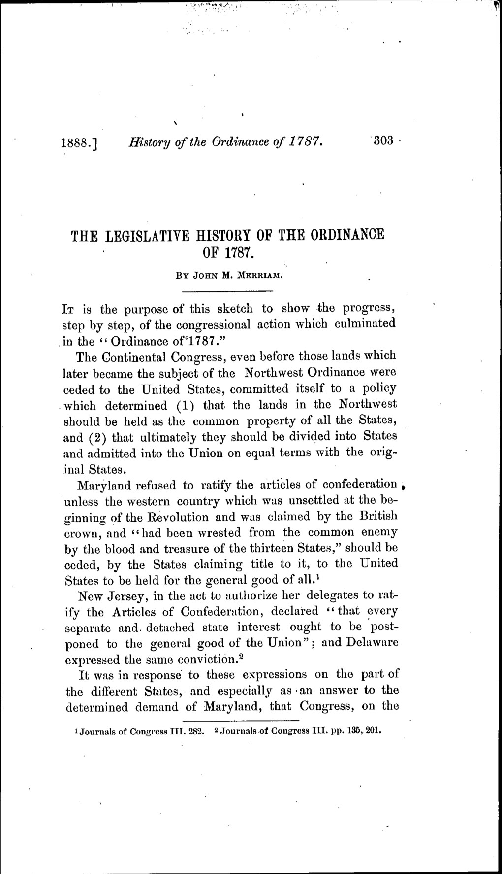 The Legislative History of the Ordinance of 1787