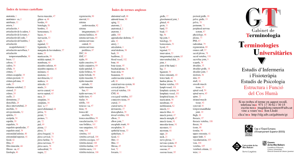 Terminologies Universitàries En 10 Articulació Articulación Temporomandibular 48 Gluti Glútia Adj Glúteo –A Adj Gluteal Adj Sin