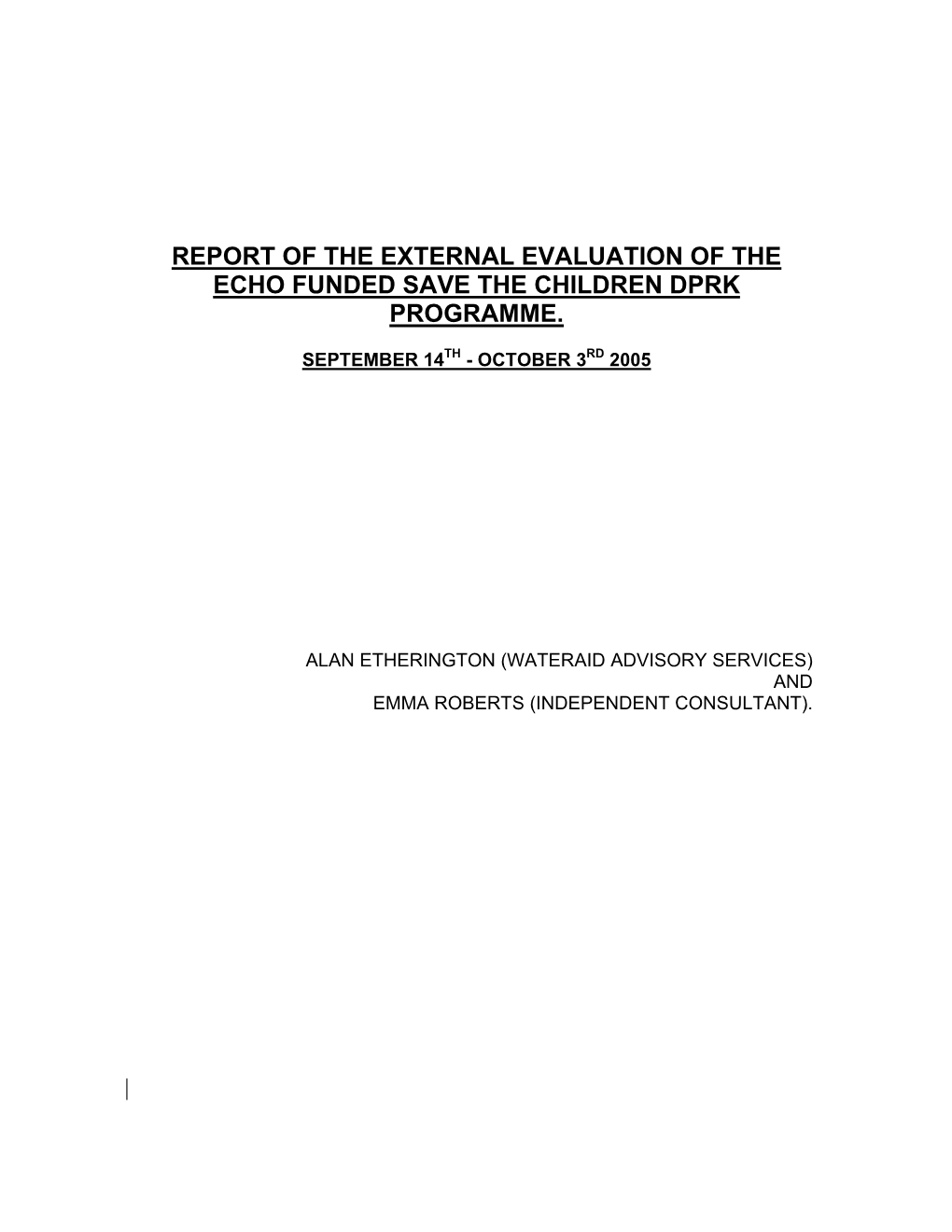 Report of the External Evaluation of the Echo Funded Save the Children Dprk Programme