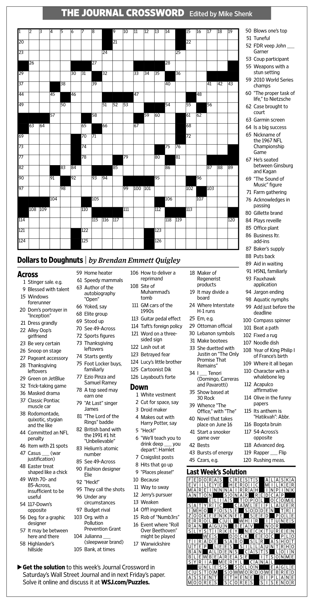 THE JOURNAL CROSSWORD Edited by Mike Shenk