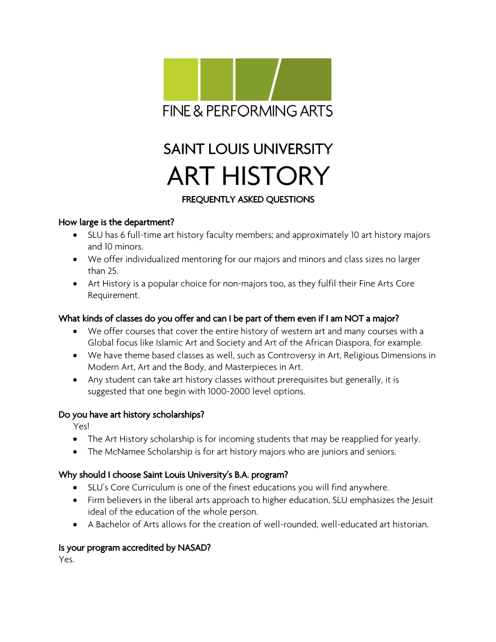 Saint Louis University Art History Frequently Asked Questions