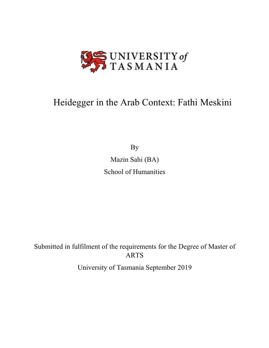 Heidegger in the Arab Context: Fathi Meskini