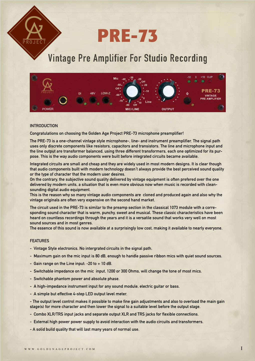 PRE-73 Vintage Pre Amplifier for Studio Recording