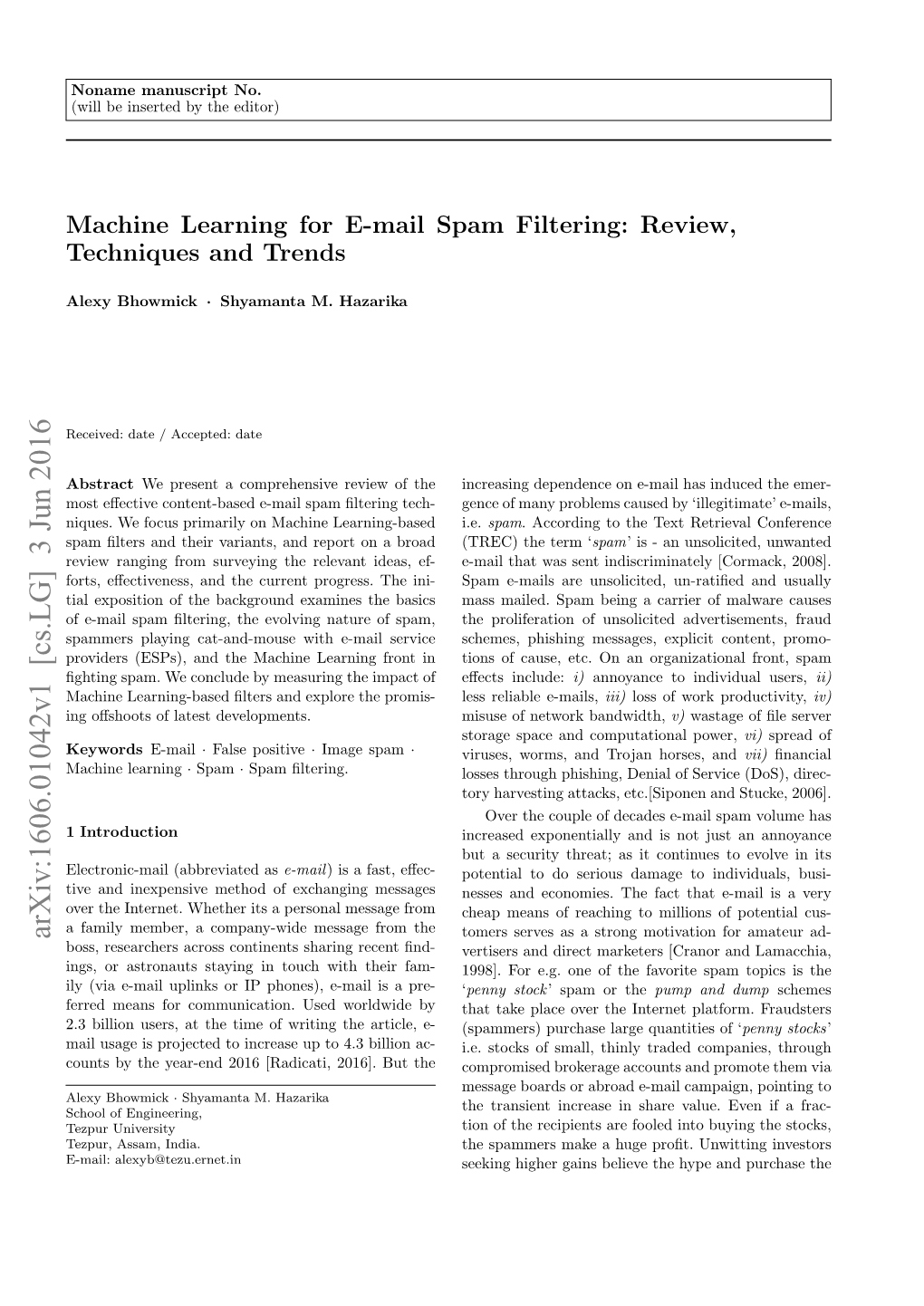 Machine Learning for E-Mail Spam Filtering: Review, Techniques and Trends