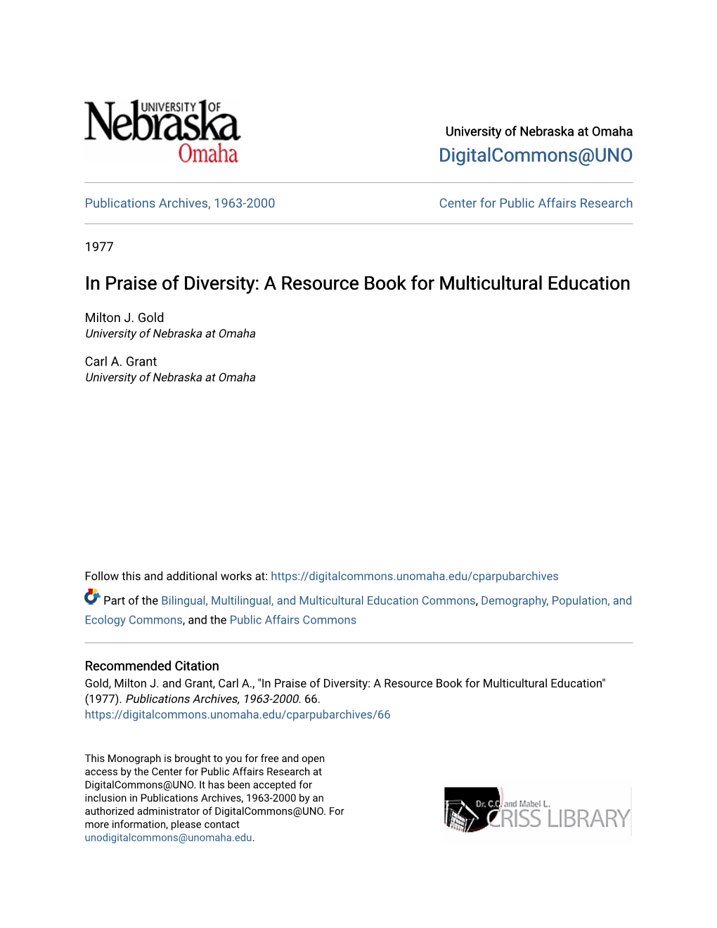 In Praise of Diversity: a Resource Book for Multicultural Education