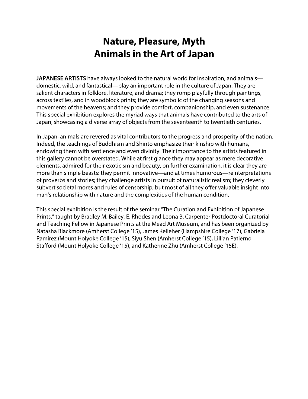 Nature, Pleasure, Myth Animals in the Art of Japan