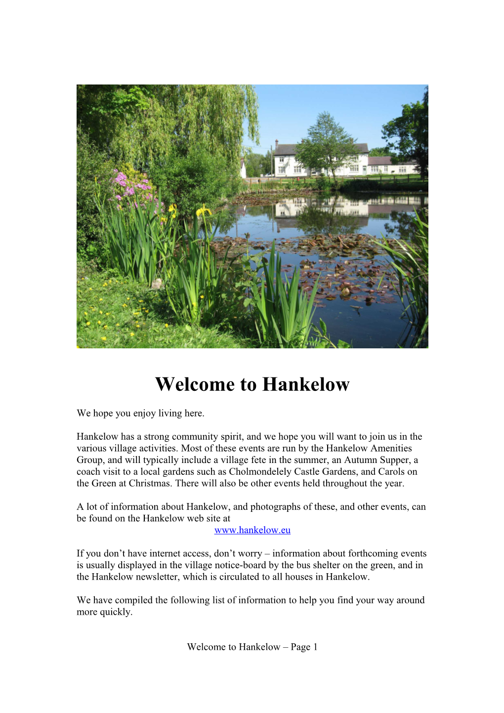 Welcome to Hankelow