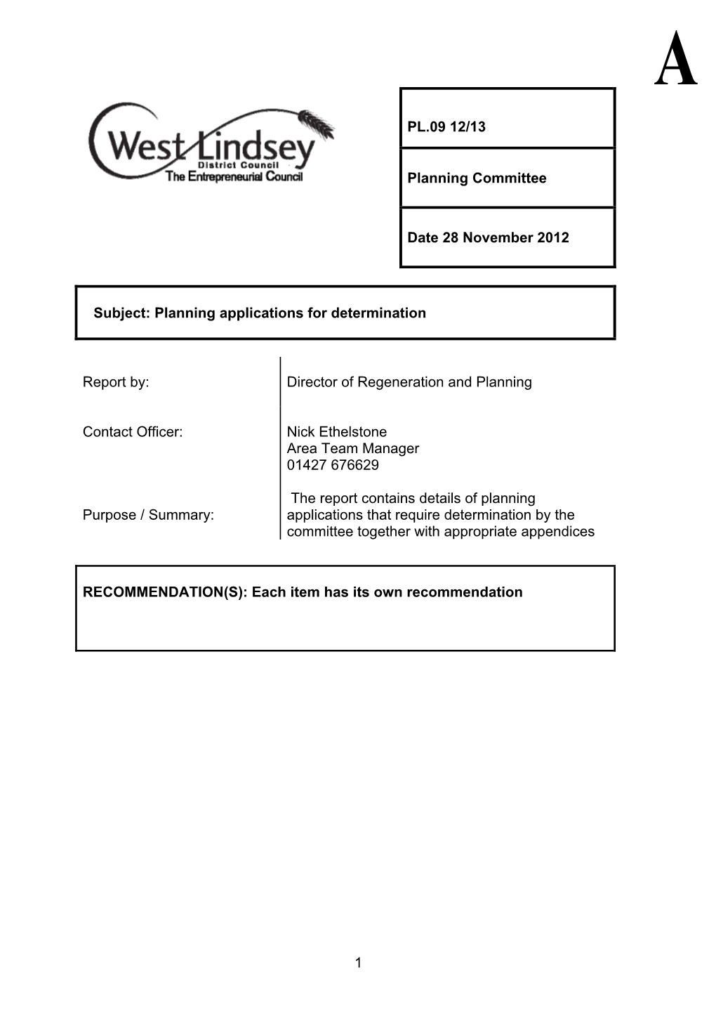 Planning Applications for Determination