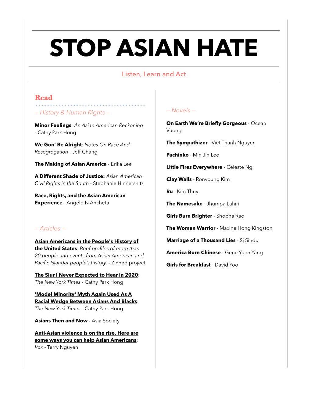 Stop Asian Hate Resources