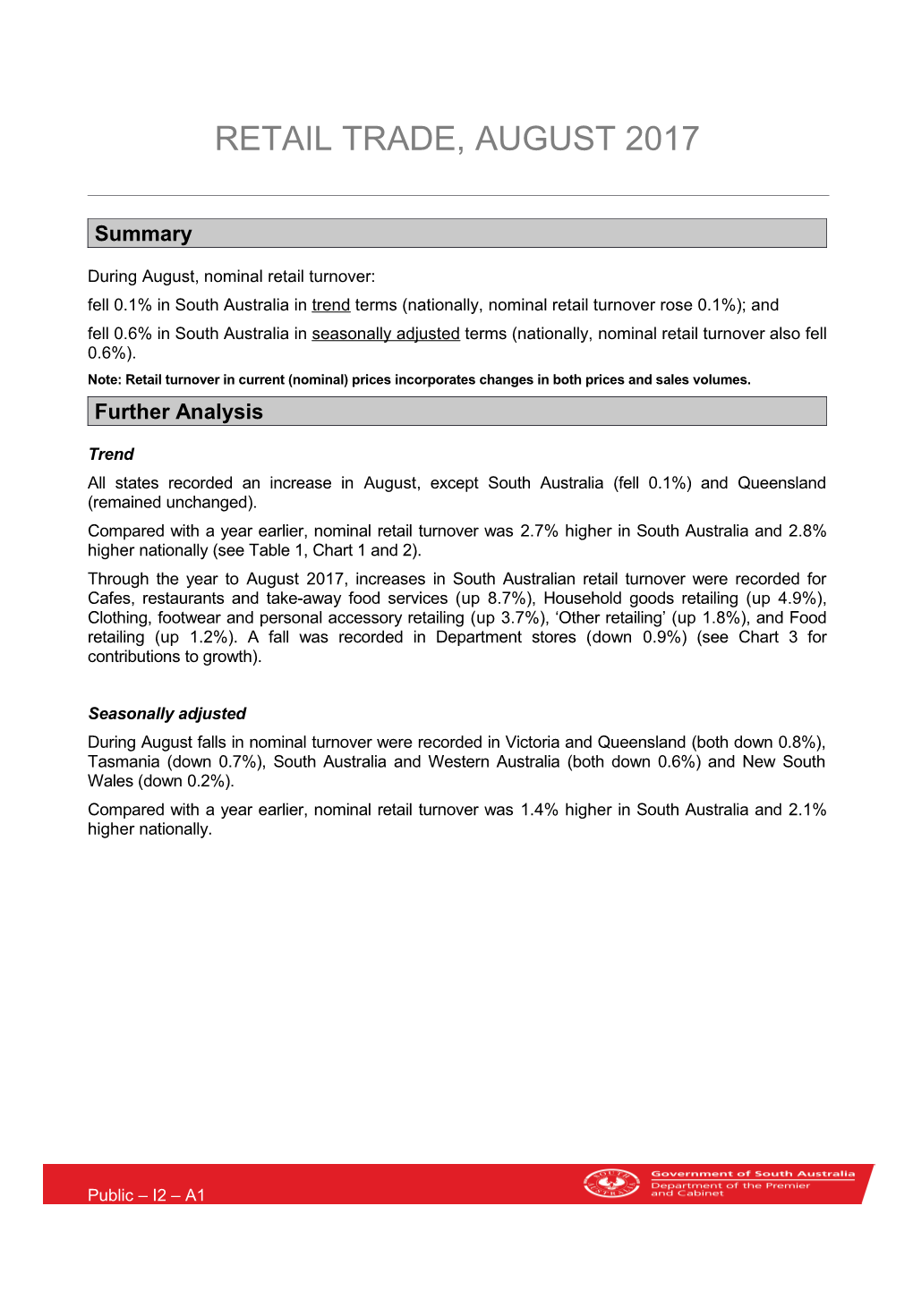 Fell 0.1% in South Australia in Trend Terms (Nationally, Nominal Retail Turnover Rose