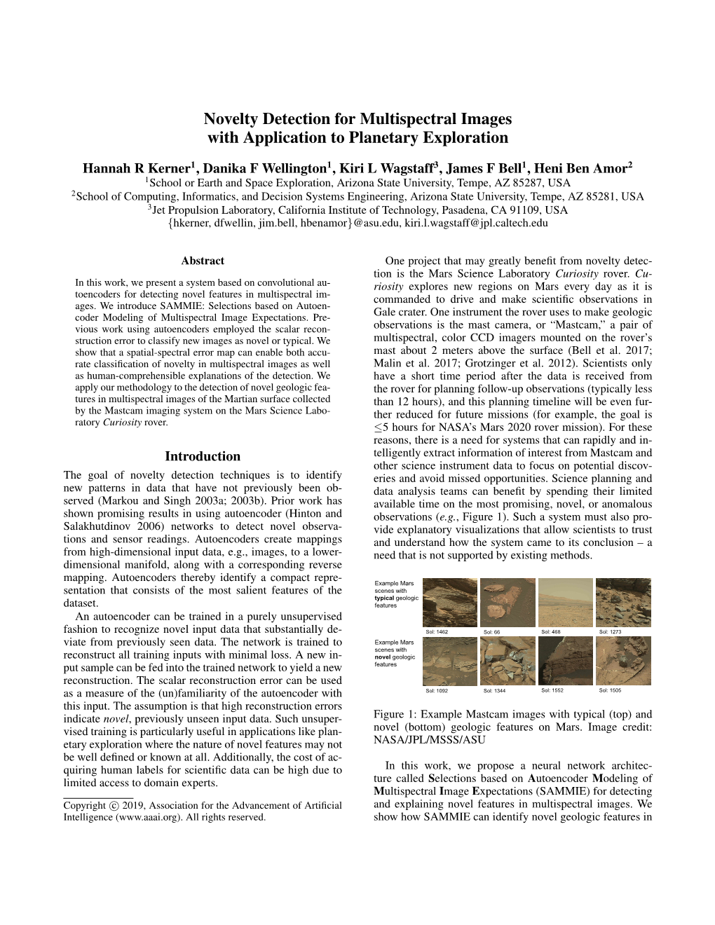 Novelty Detection for Multispectral Images with Application to Planetary Exploration