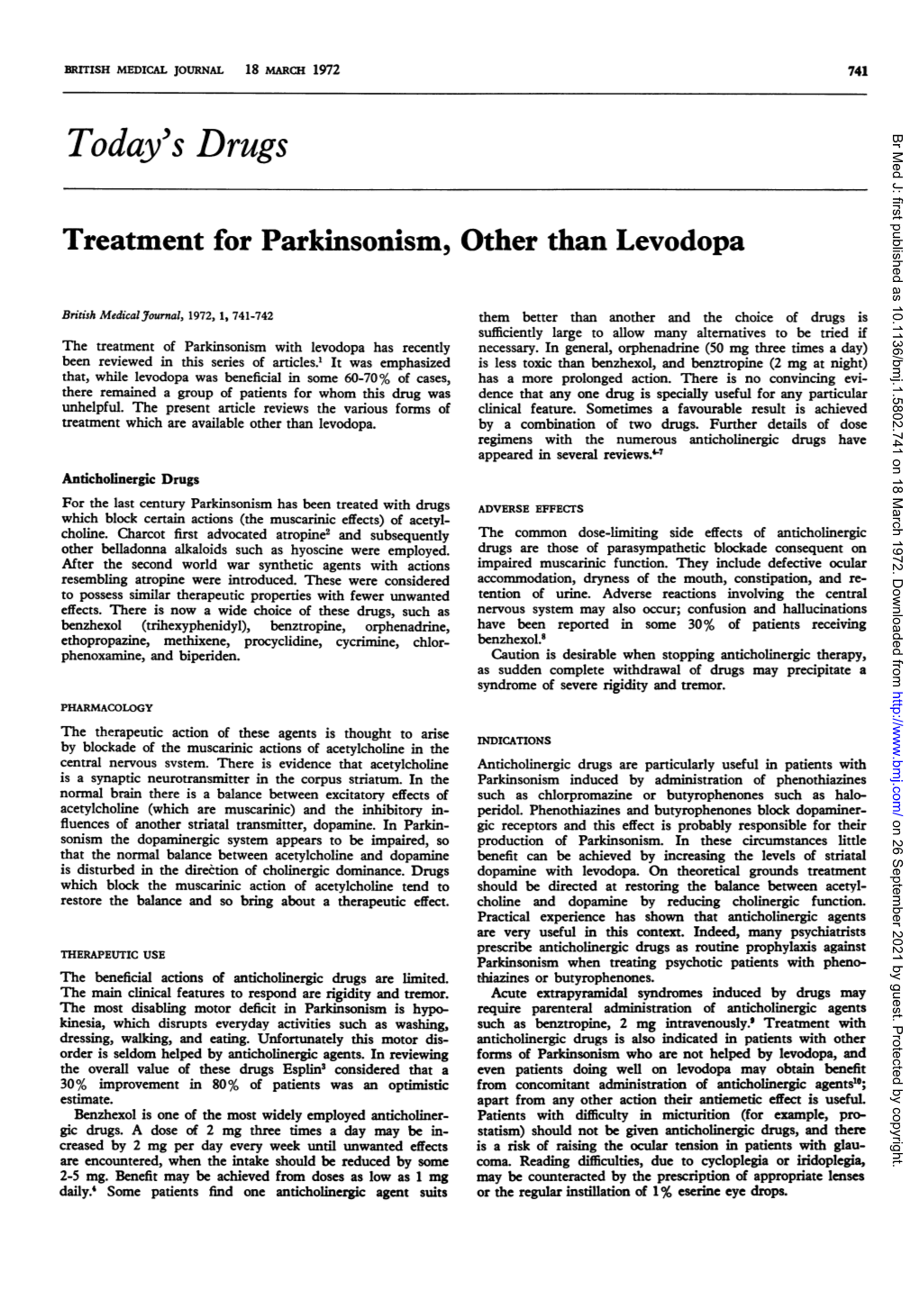 Treatment for Parkinsonism, Other Than Levodopa