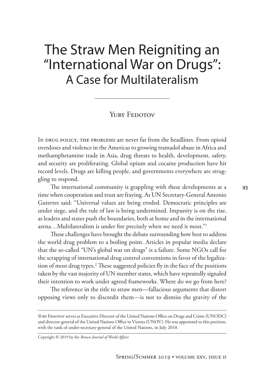 International War on Drugs”: a Case for Multilateralism