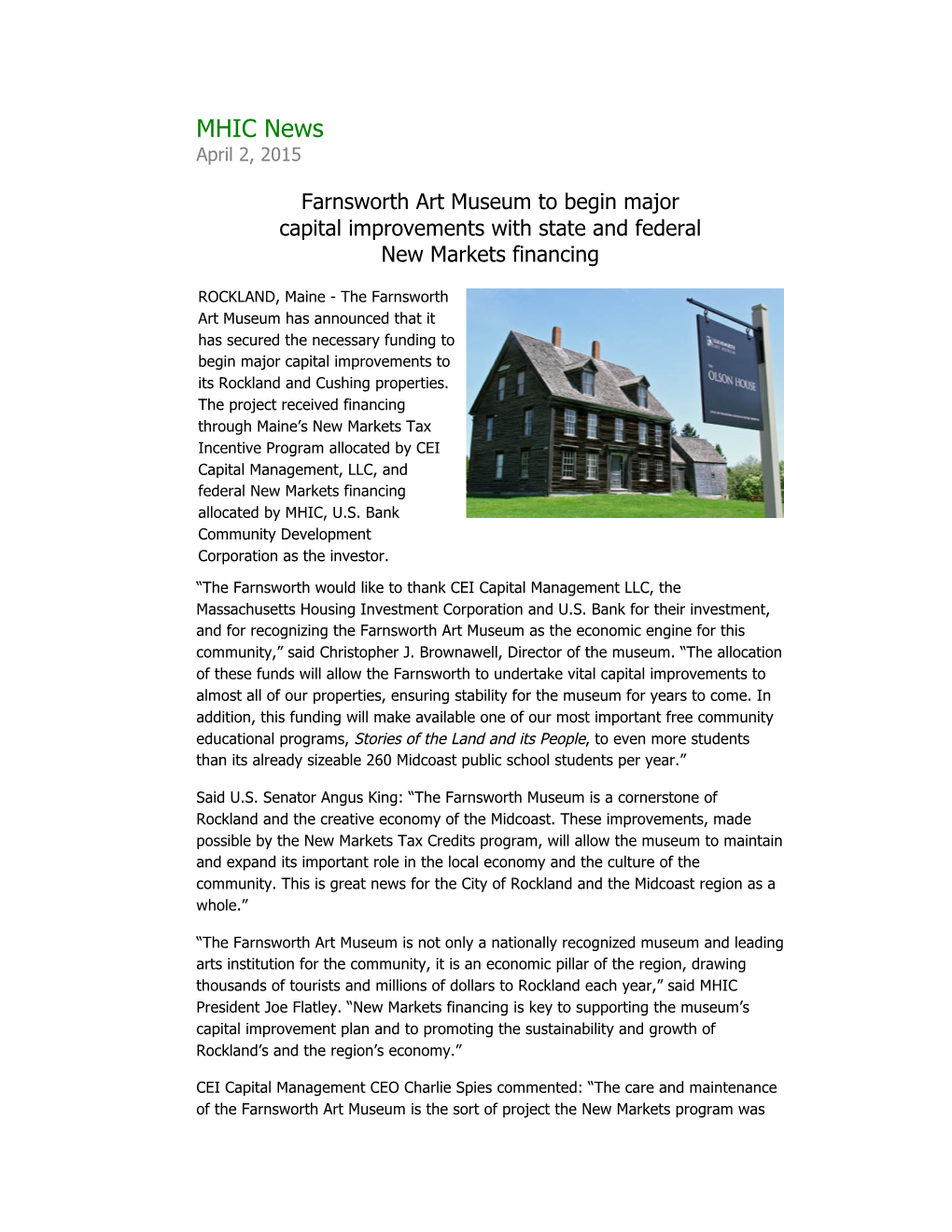Maine's Farnsworth Museum Gets New Markets Financing for Major