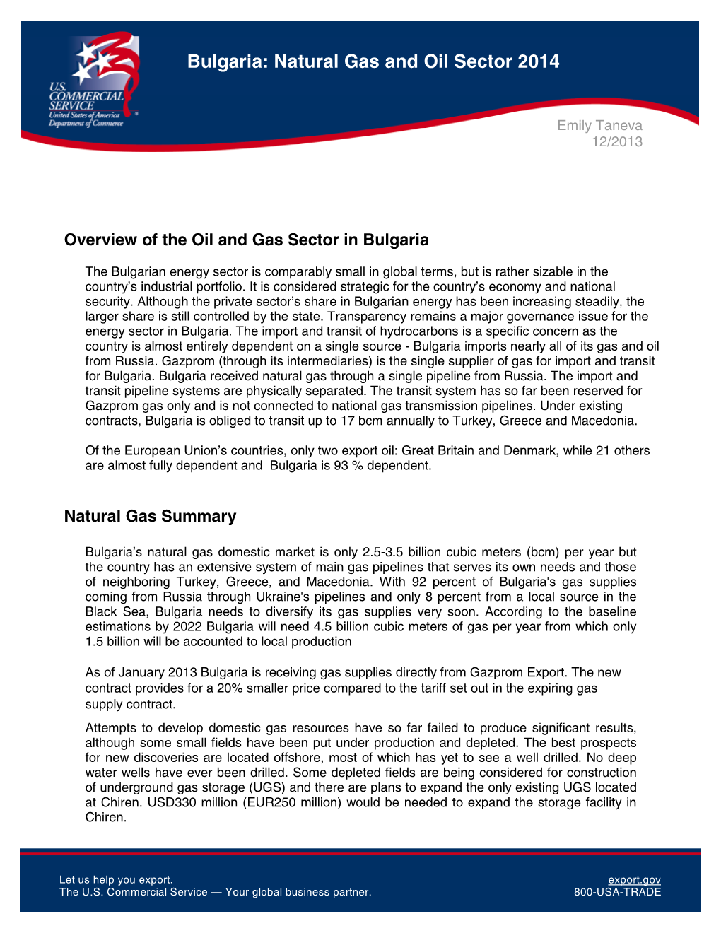 Bulgaria: Natural Gas and Oil Sector 2014 Page 1 of 7