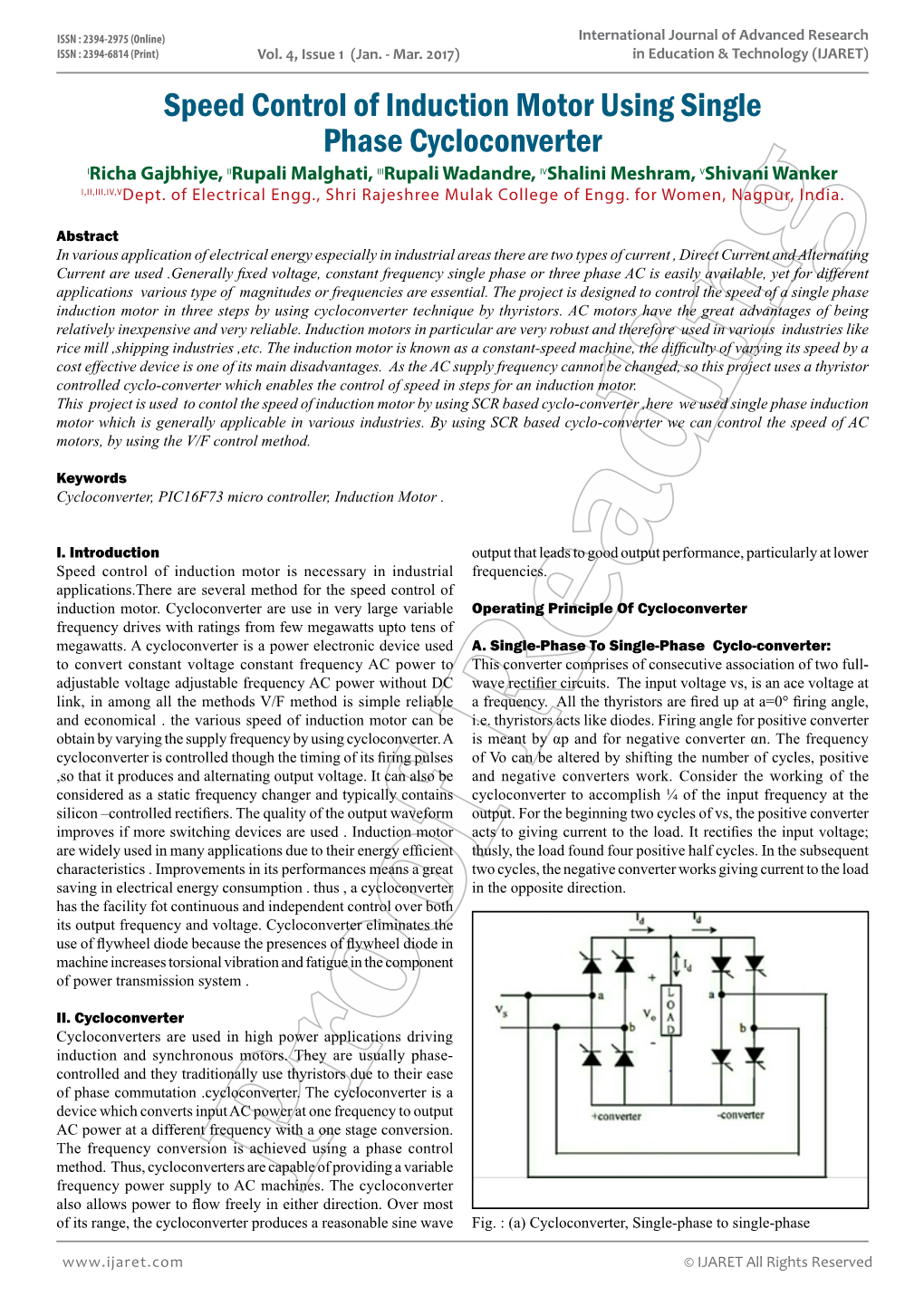 Speed Control of Induction Motor Using Single Phase Cycloconverter