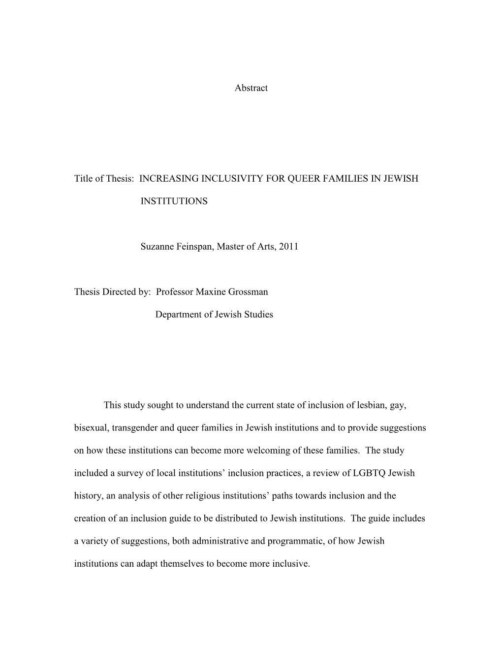 Abstract Title of Thesis: INCREASING INCLUSIVITY for QUEER