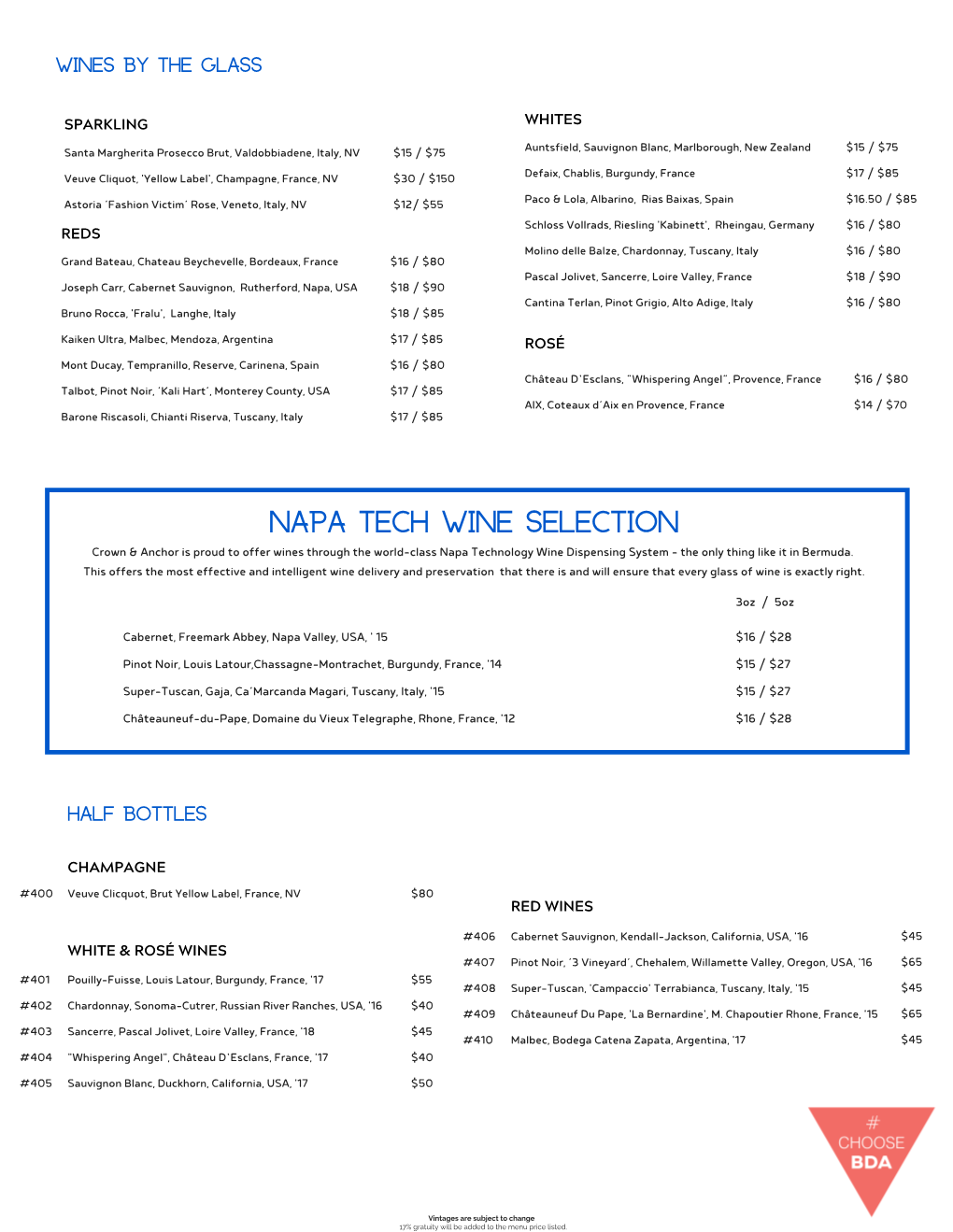 C&A Outside MASTER WINE LIST 2020