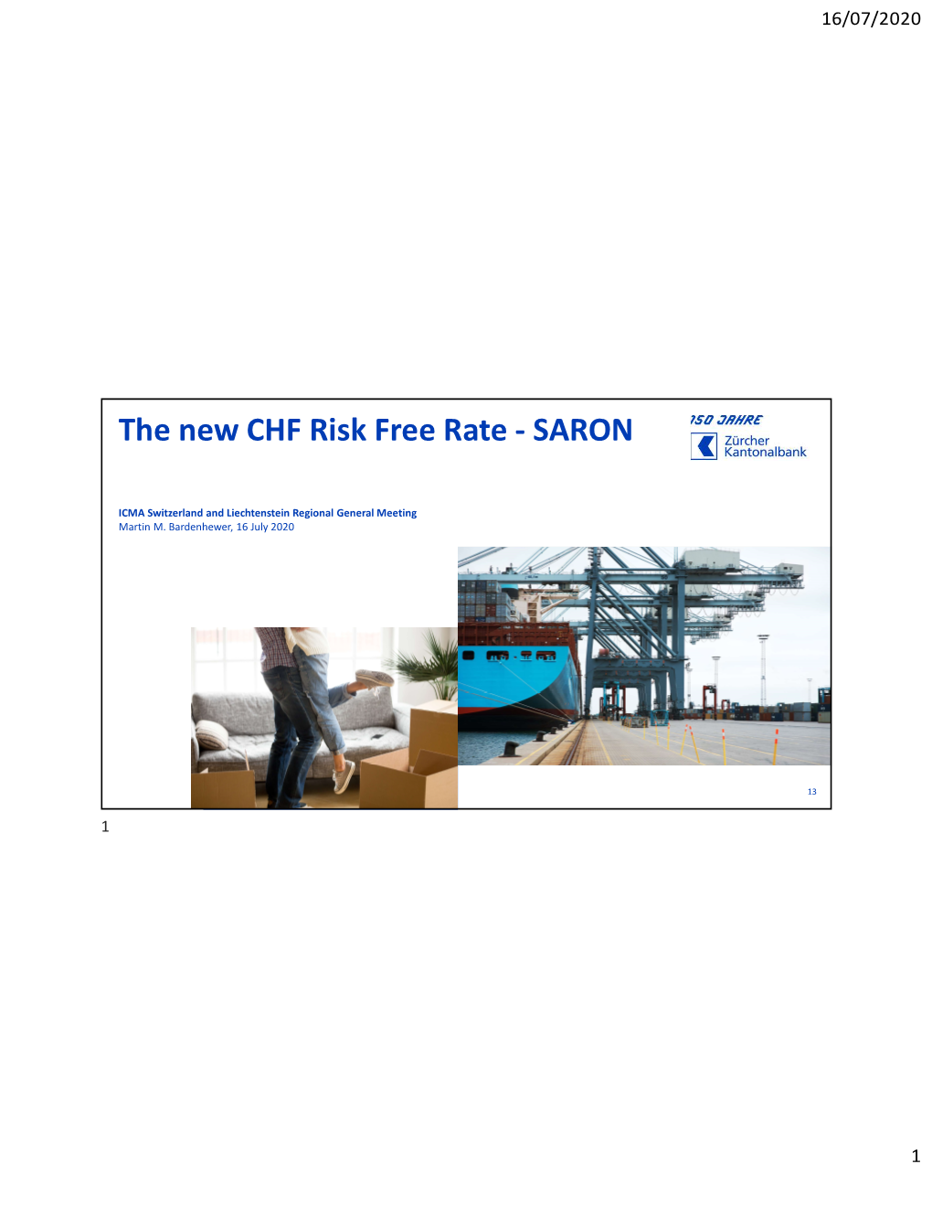 The New CHF Risk Free Rate - SARON