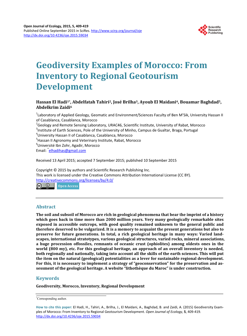 Geodiversity Examples of Morocco: from Inventory to Regional Geotourism Development