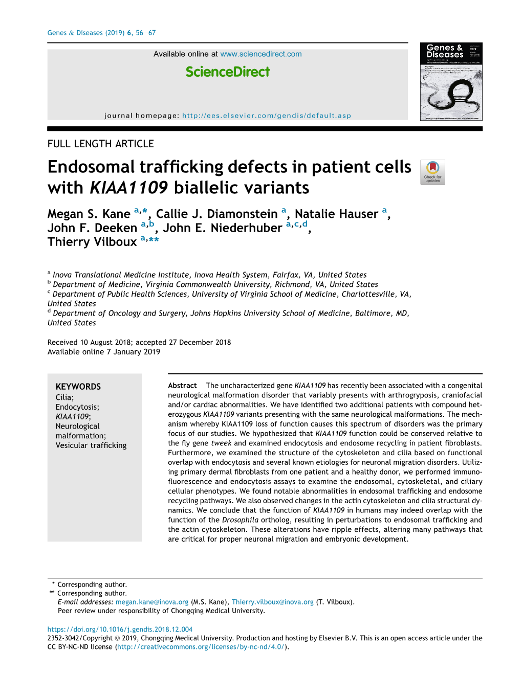 Endosomal Trafficking Defects in Patient Cells with KIAA1109 Biallelic