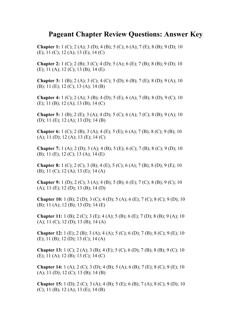 Pageant Chapter Review Questions: Answer Key