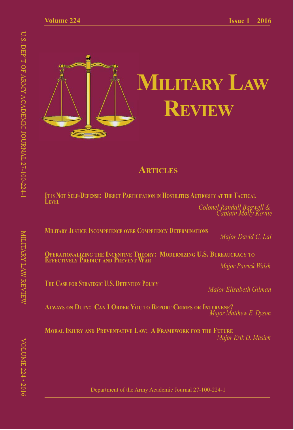 Military Law Review, Volume 224, Issue 1, 2016