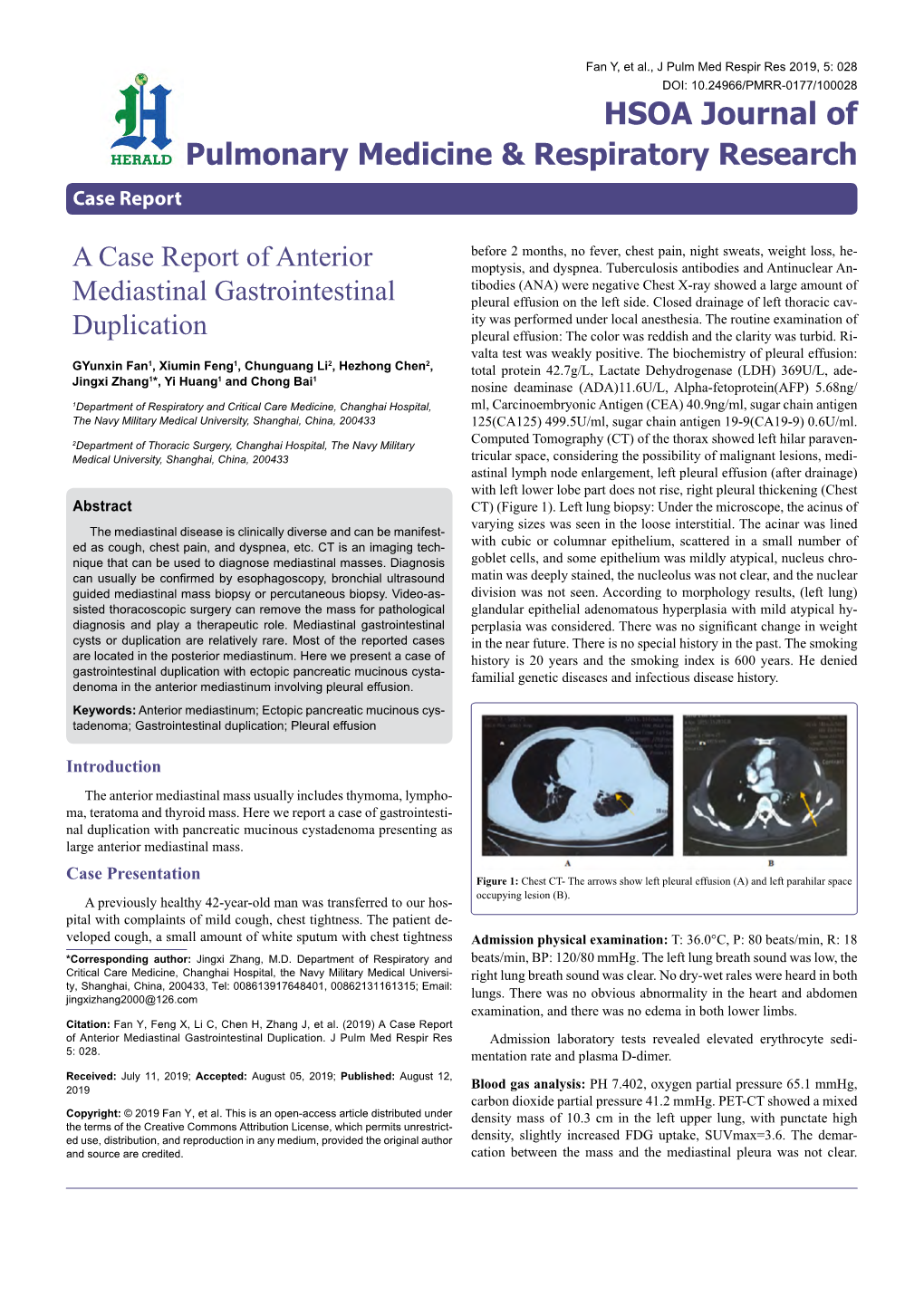 A Case Report of Anterior Mediastinal Gastrointestinal Duplication