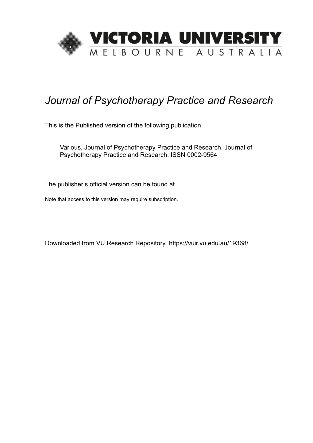 Affects and Affect Consciousness: Initial Experiences with the Assessment of Affect Integration Jon T