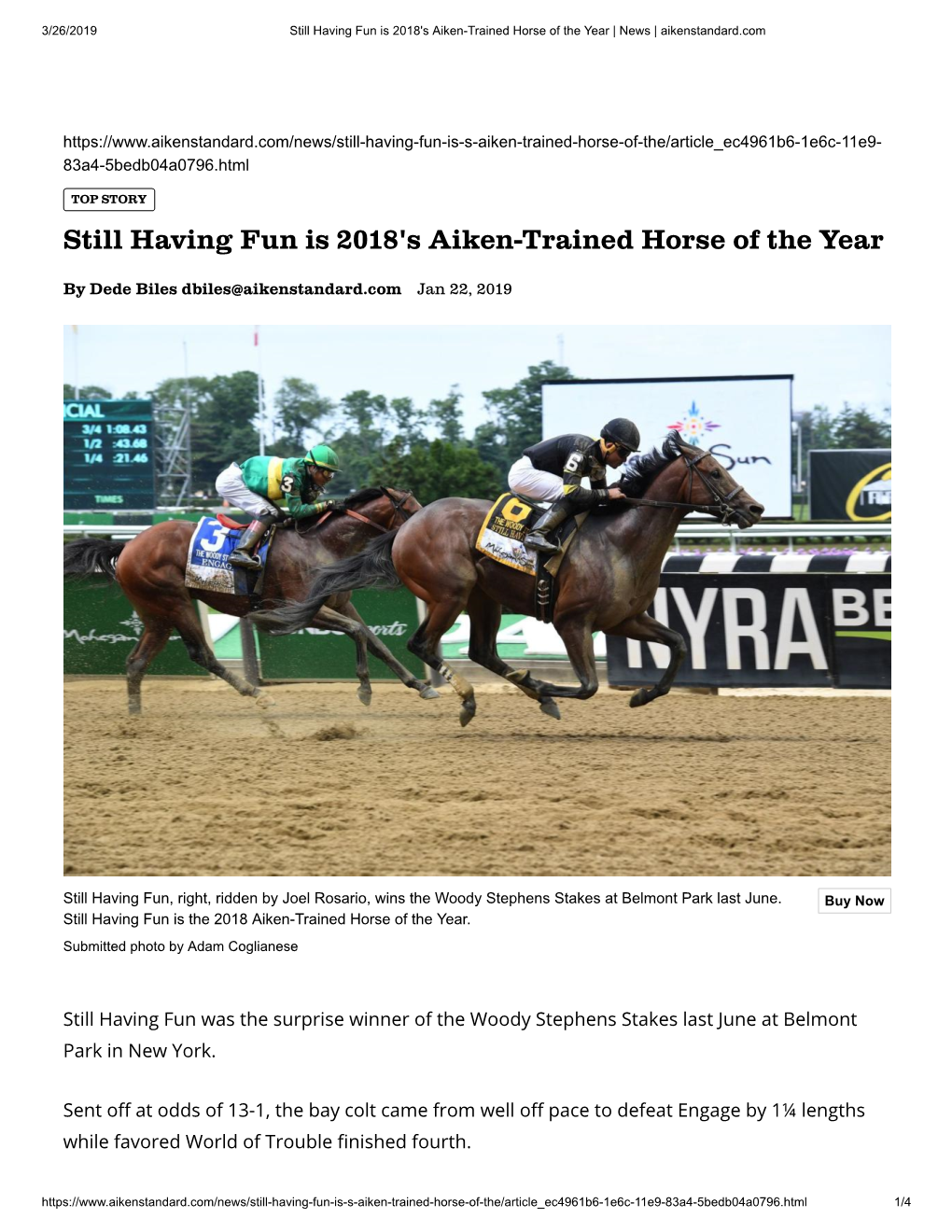 Still Having Fun Is 2018'S Aiken-Trained Horse of the Year | News | Aikenstandard.Com